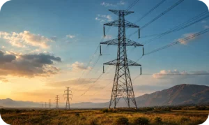 Conceptual image of several electricity pylons connected to each other.