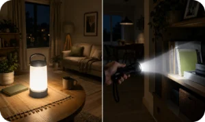Rechargeable lamp or emergency torch providing light during a power cut at home